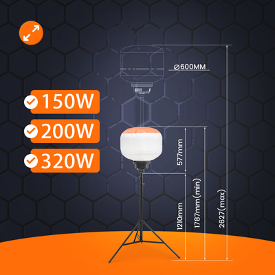 Op batterijen aangedreven herbruikbare LED-ballonnen 200W 320W mobiele verlichtingstoren voor buitenevenementen